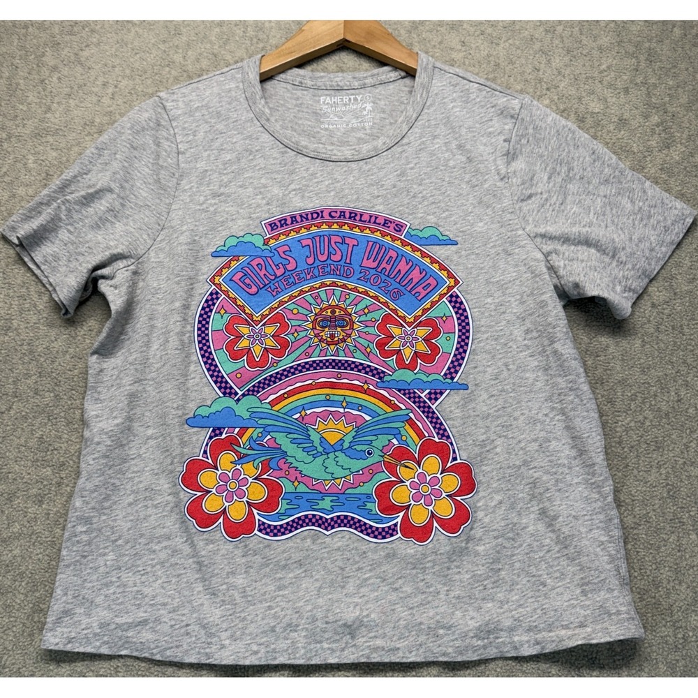 Faherty Sunwashed Womens Cropped Tee Gray Girls Just Wanna Have‎ Fun Graphic S